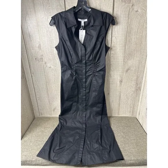 Derek Lam 10 Crosby Black Ruched Button Down Sleeveless Shirt Dress Size 2 - Picture 1 of 9